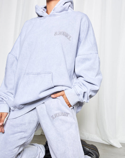 Oversize Hoodie in Silver Wash Angel Embro