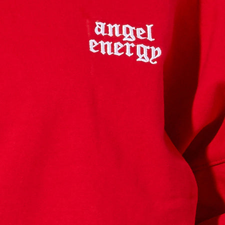 Oversize Hoodie in Racing Red with 'Angel Energy' Embro