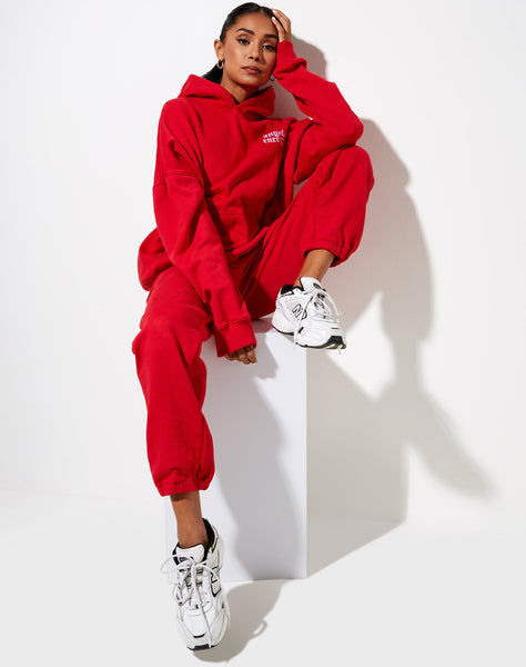 Image of Oversize Hoodie in Racing Red with Angel Energy Embro