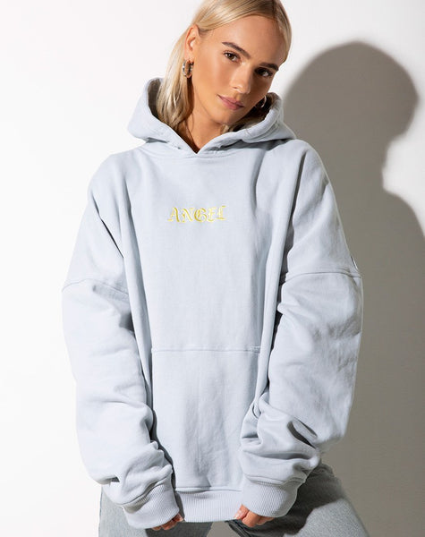 Oversize Hoody in Baby Blue with Lemon 'Angel' Embro