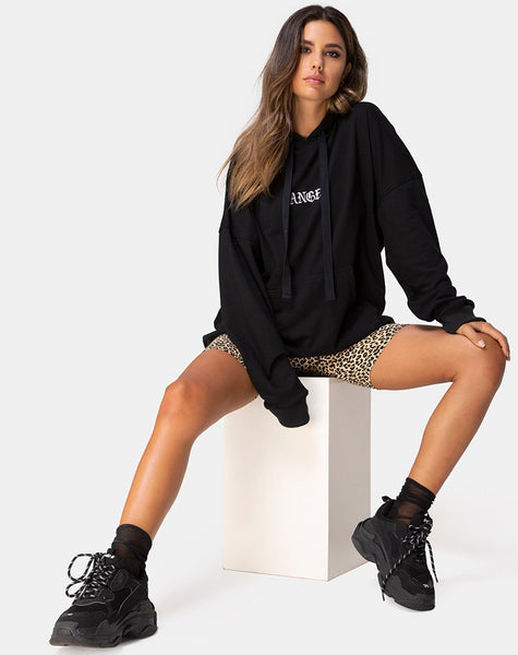 Oversize Hoody in Black with Angel Embro