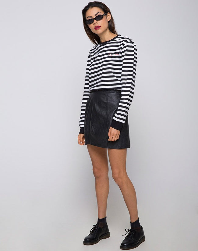 Oversize Longsleeve Tee in I Want Change BW Stripe