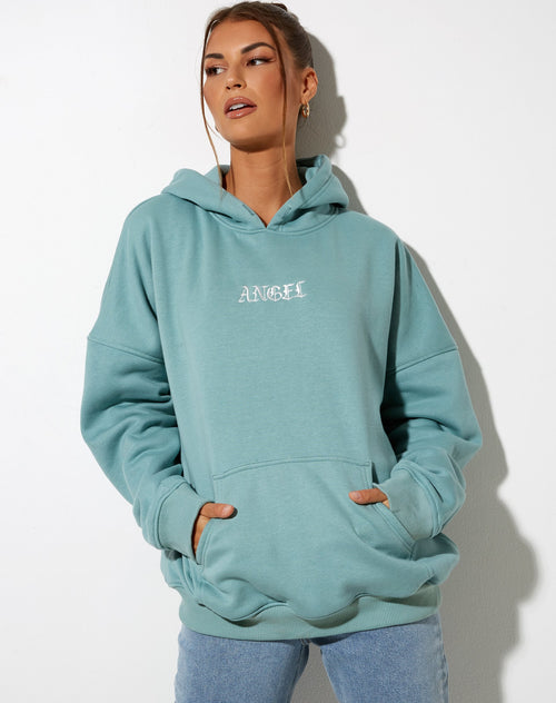 Oversize Hoodie in Seafoam 'Angel' Embro