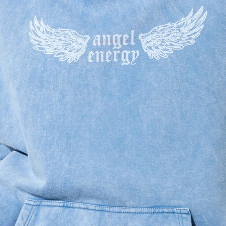 Oversize Hoodie in Washed Blue 'Angel Energy' Wings