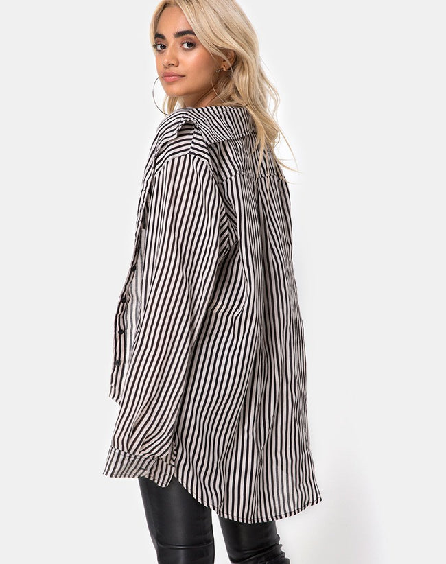 Oxford Shirt in Mini Pinstripe Black and Nude