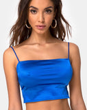 Cinia Crop Top in Satin Saphire Spandex