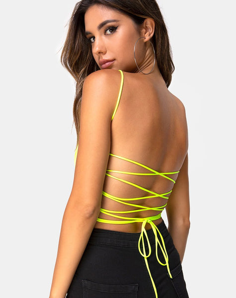 Ozka Crop Top in Satin Neon Yellow