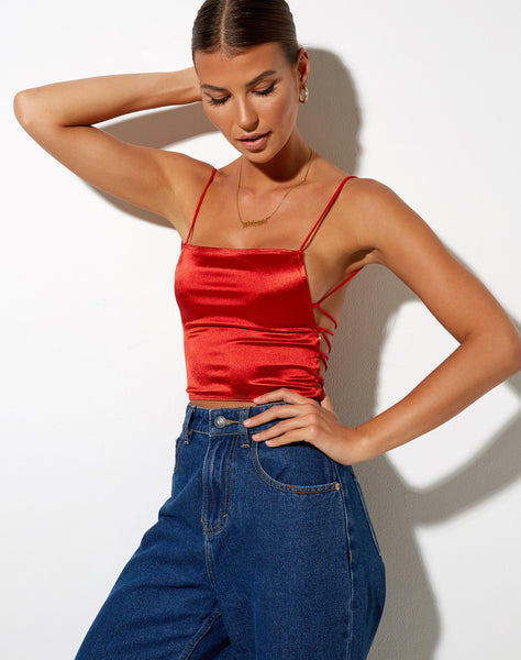 Ozka Crop Top in Satin Rust