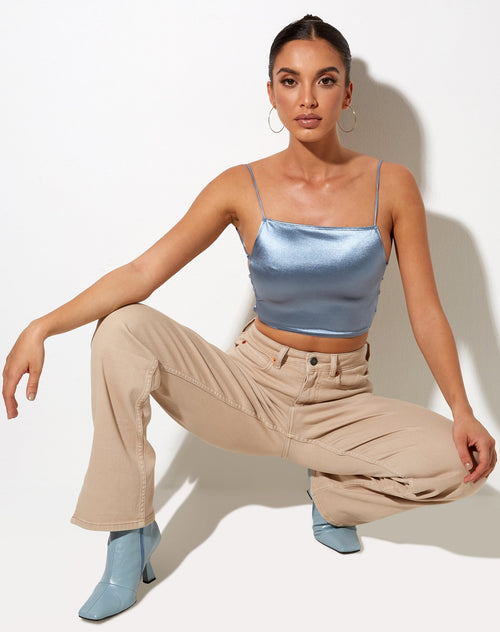 Image of Ozka Crop Top in Satin Blue