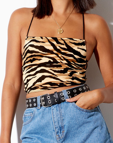 Sipa Crop Top in Satin Zebra Caramel