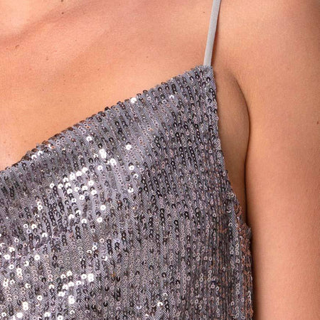 Paima Strappy Top in Drape Net Sequin Silver