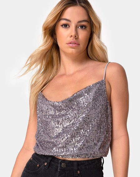 Carina Top in Drape Knit Silver Metallic