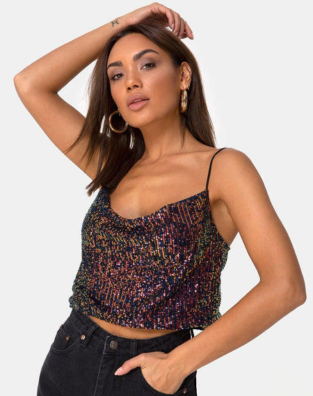 Candence Crop Top in Galaxy Tear Drop Sequin