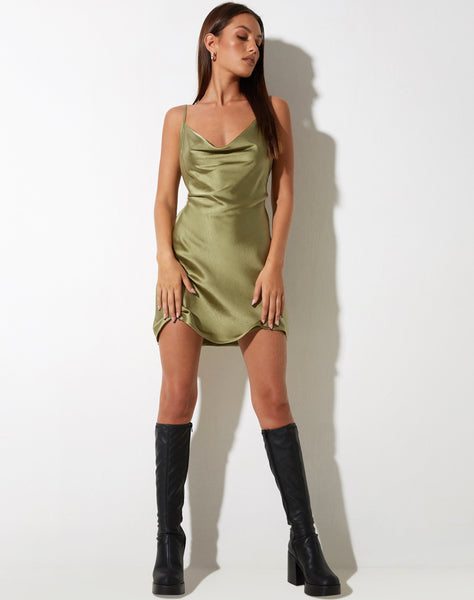 Image of Paiva Slip Dress in Satin Olive