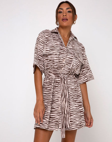 Siare Shirt Dress in Crinkle Sand Leopard