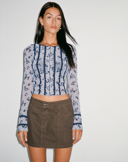 image of Panca Mesh Cardi in Light Blue Black Botanist Flocking