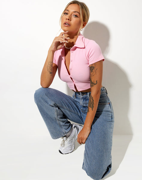 Image of Panya Cropped Shirt in Rib Baby Pink