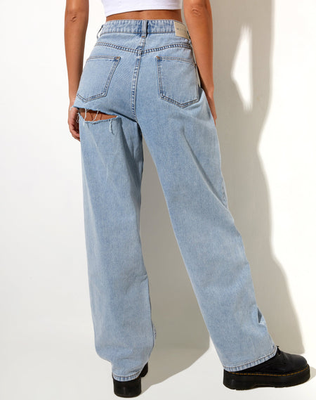 Half and Half Parallel Jean in Light Wash and Bleach Denim