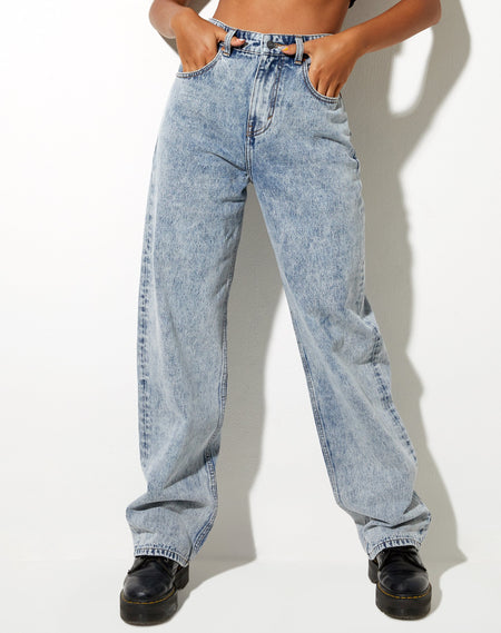 Half and Half Parallel Jean in Light Wash and Bleach Denim