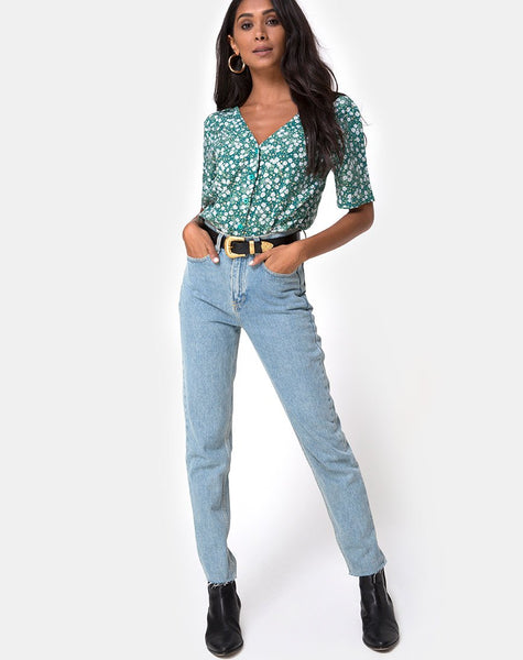 Parki Top in Floral Field Green