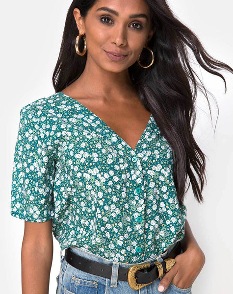 Parki Top in Floral Field Green