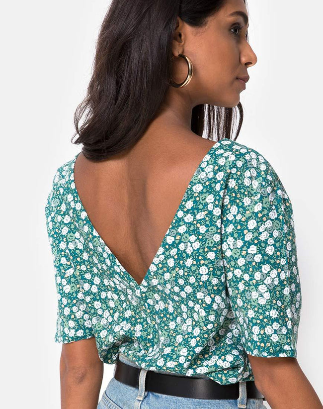 Parki Top in Floral Field Green