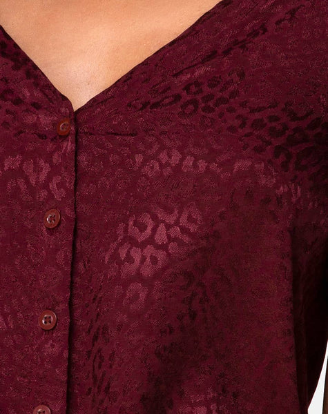 Parki Top in Satin Cheetah Burgundy