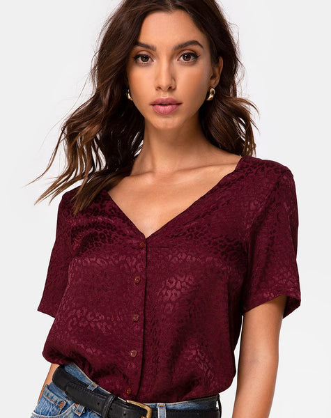 Parki Top in Satin Cheetah Burgundy