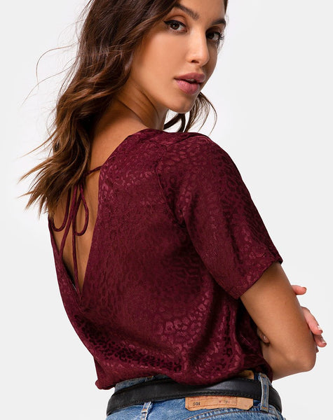 Parki Top in Satin Cheetah Burgundy