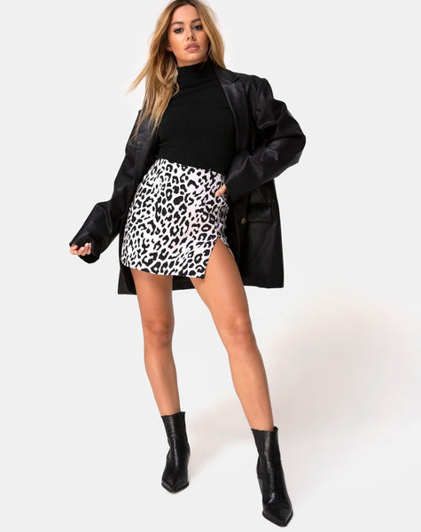 Pelmet Mini Skirt in Mono Animal Grey White