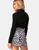 Pelmet Mini Skirt in Mono Animal Grey White