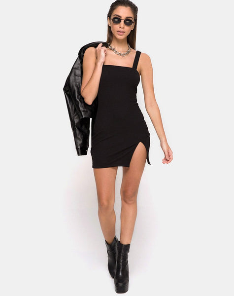 Image of Pendan Bodycon Dress in Rib Black