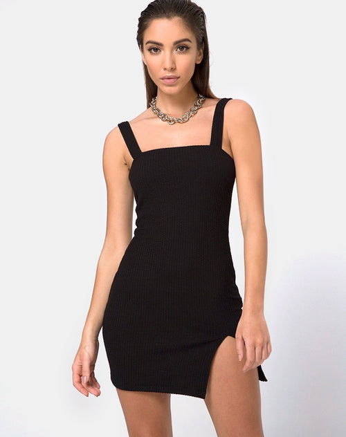 Image of Pendan Bodycon Dress in Rib Black