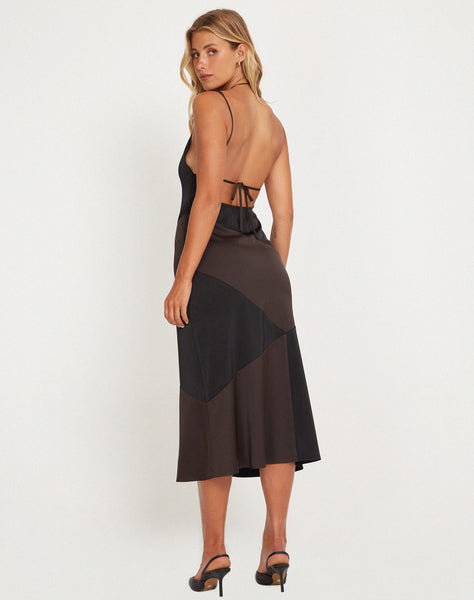 image of Perlita Midi Dress in Two Tone Black Satin