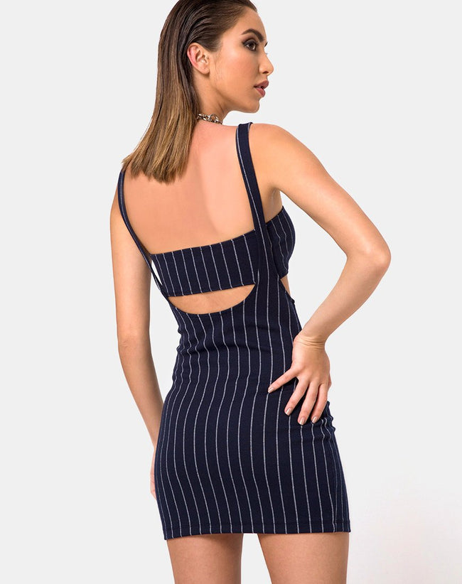 Petra Mini Dress in Navy Pinstripe