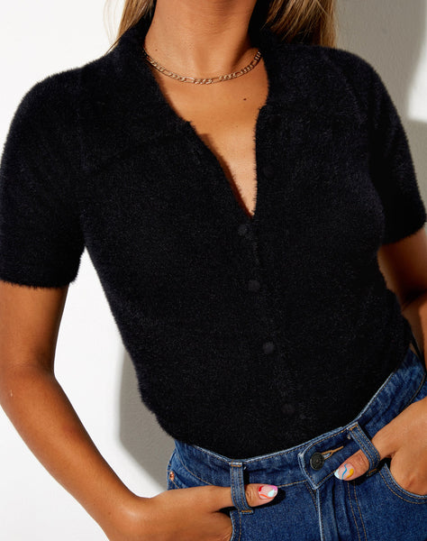 Image of Pevita Crop Top in Fluffy Knit Black