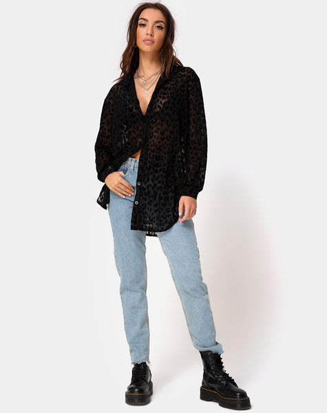 Phobe Shirt in Leopard Flock Net Black