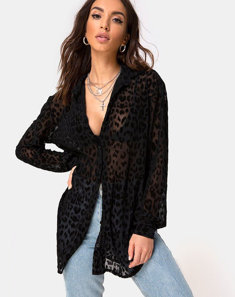 Phobe Shirt in Leopard Flock Net Black