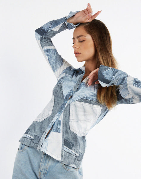 image of MOTEL X JACQUIE Phole Top in Denim Pocket