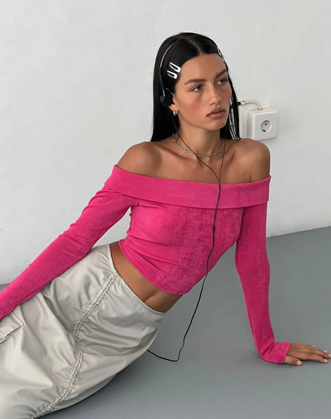 image of MOTEL X JACQUIE Nasari Bardot Crop Top in Magenta