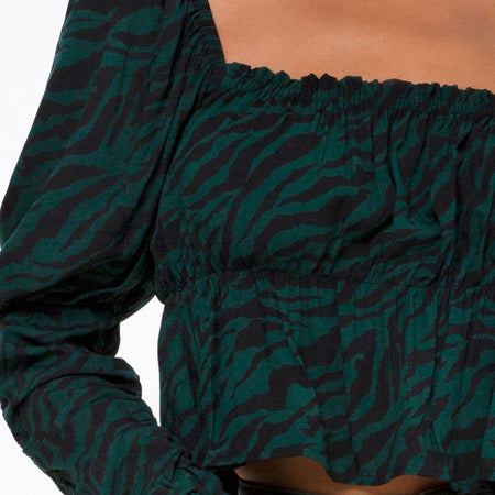 Piery Top in 90's Zebra Forest Green