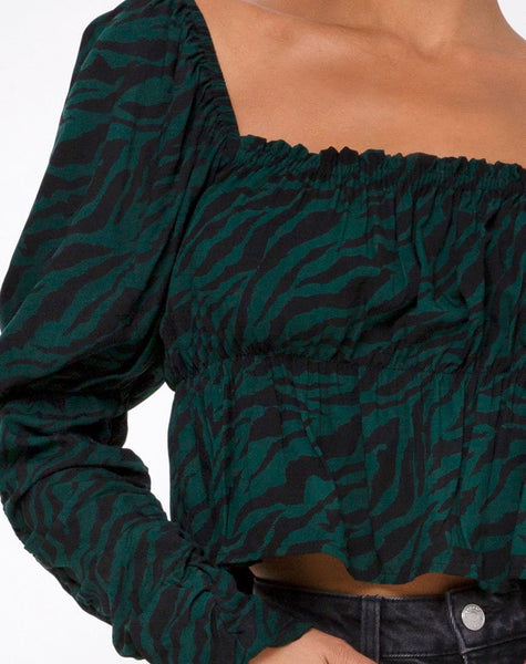 Piery Top in 90's Zebra Forest Green