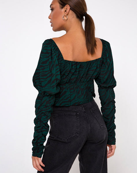 Piery Top in 90's Zebra Forest Green