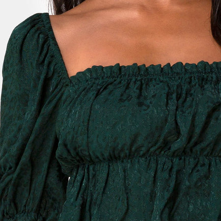 Piery Top in Satin Cheetah Forest Green