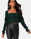 Piery Top in Satin Cheetah Forest Green