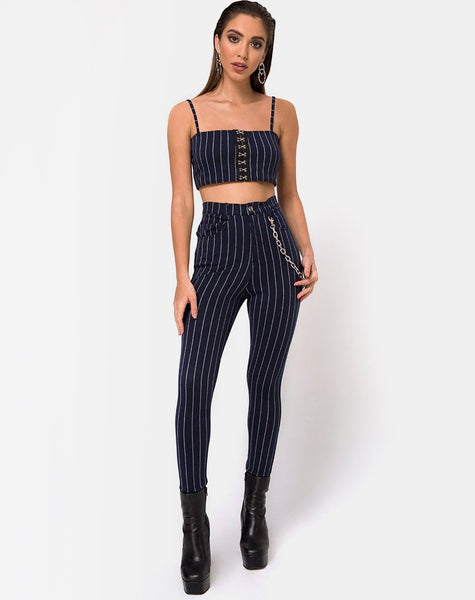 Pin Pants in Navy Pinstriped