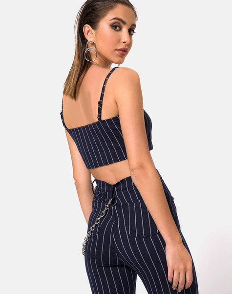 Pin Pants in Navy Pinstriped