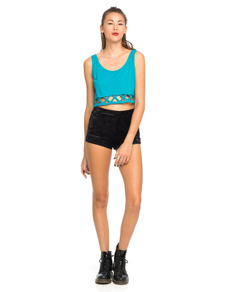 Motel Plait Detail Crop Top In Cyan