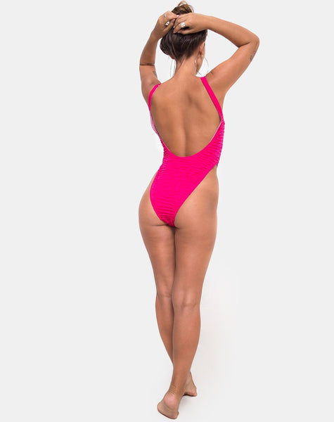 Pollie Swimsuit in 80's Crinkle Pink Highlighter