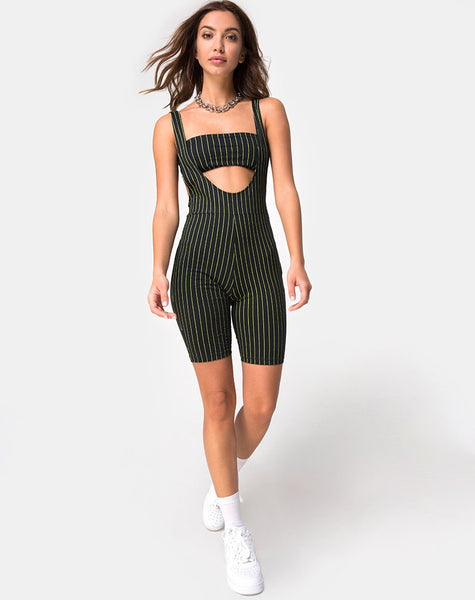 Poton Cutout Unitard in Neon Pinstripe